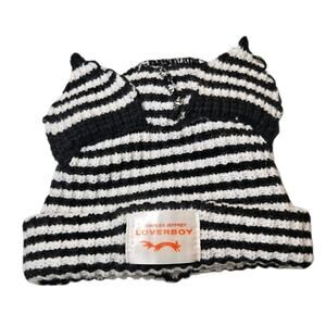 Charles Jeffrey Lover boy Beanie Hat With Ears Black White Chunky Knit